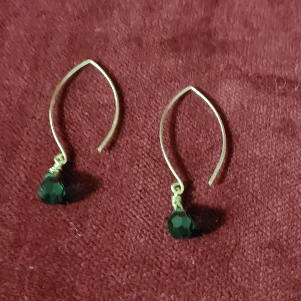 3 For $25 Artisan Emerald-Green drop Earrings On Sterling Silver Wire